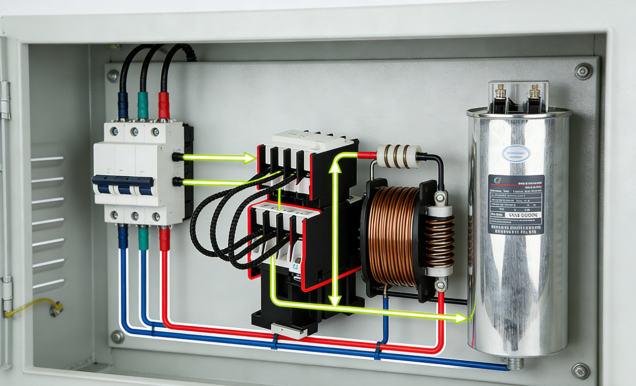 Proteção contra sobrecarga e curto-circuito em um circuito capacitor: como obter coordenação de proteção entre o disjuntor a montante e o contator de chaveamento de capacitor série CJ19?