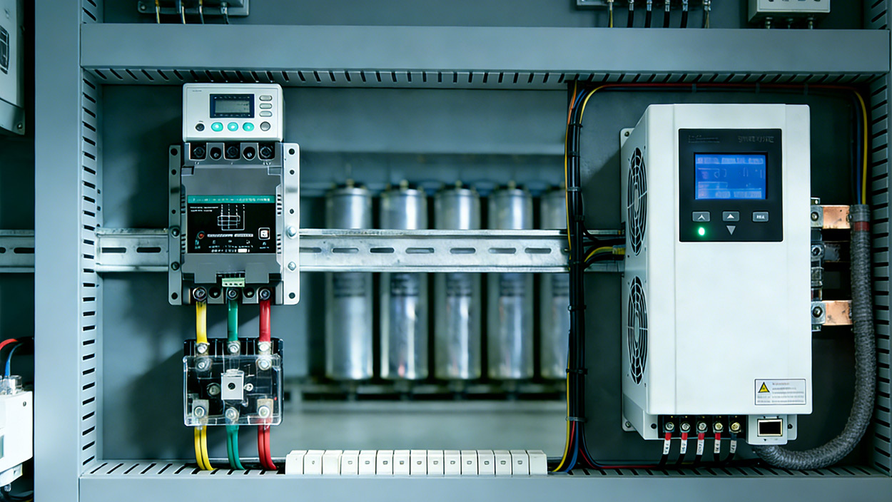 Como funciona uma chave composta de compensação de fase dividida com um gerador de var estático (SVG) em um sistema de compensação híbrido?